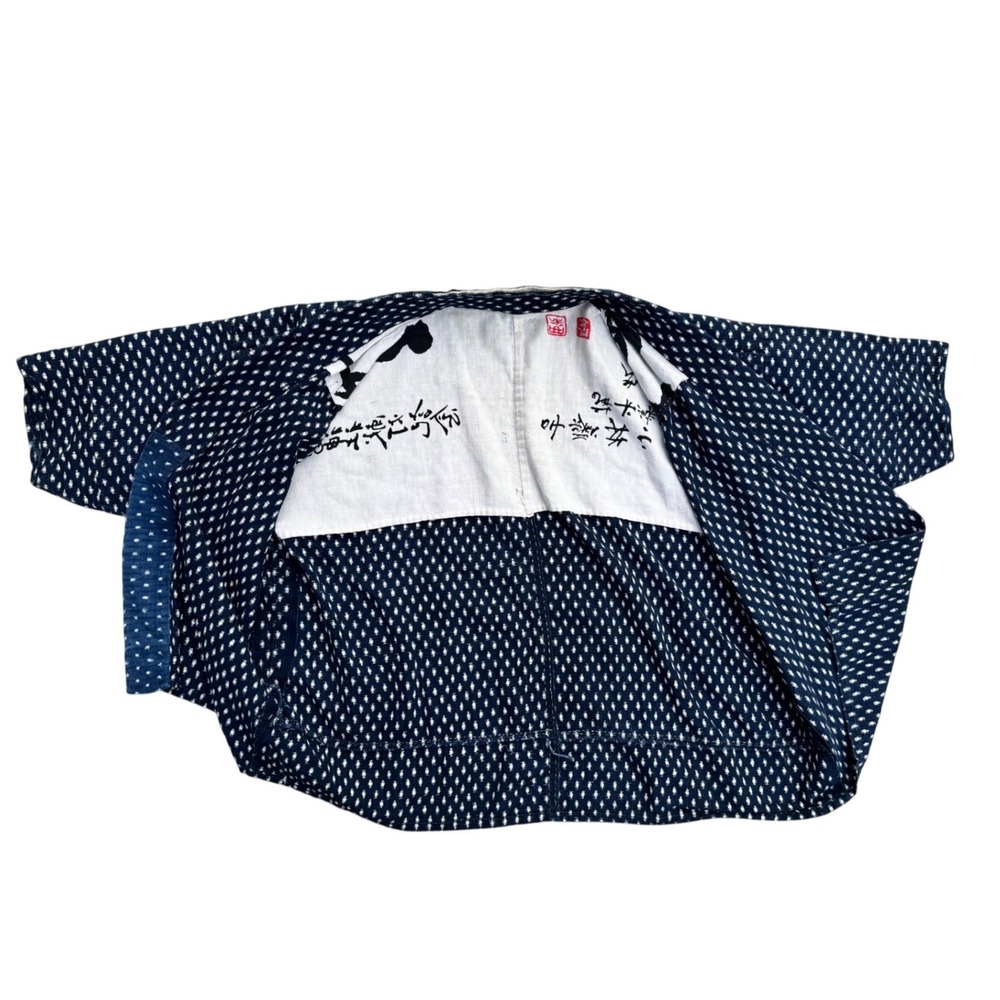 Vintage Japanese Indigo White Dotted‎ Kimono Jacket Haori Relaxed Fit Tie Front - Picture 7 of 11